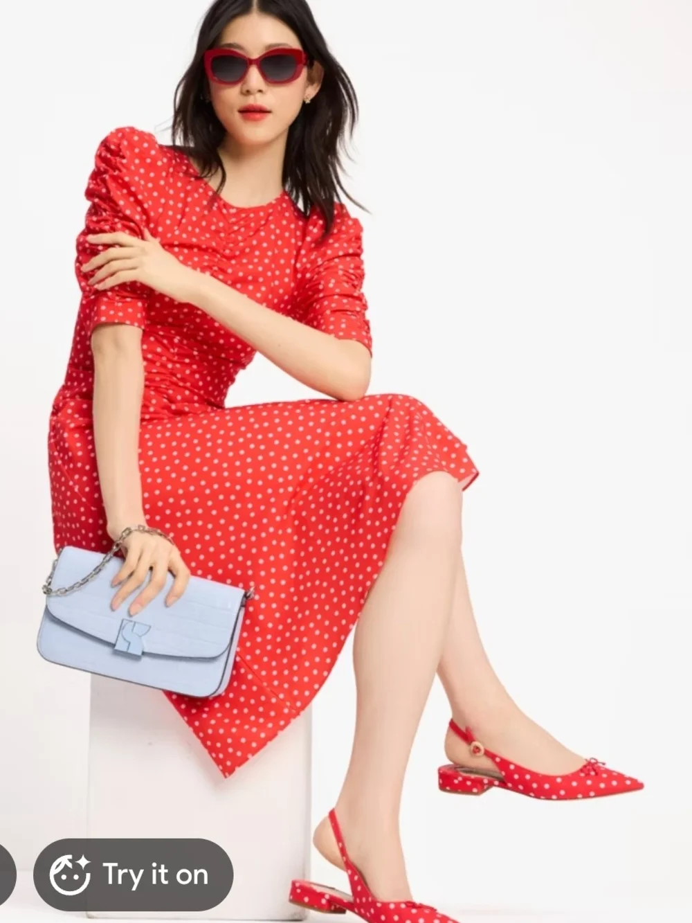 Kate Spade Spring Time Dot Ruched Dress - Picture 2 of 7